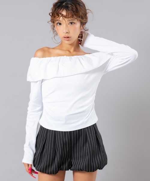 ANAP(アナップ)の「ギャザーオフショルトップス(Tシャツ/カットソー・レディース・カーキ/ホワイト/ブラック・F)」の12枚目の写真