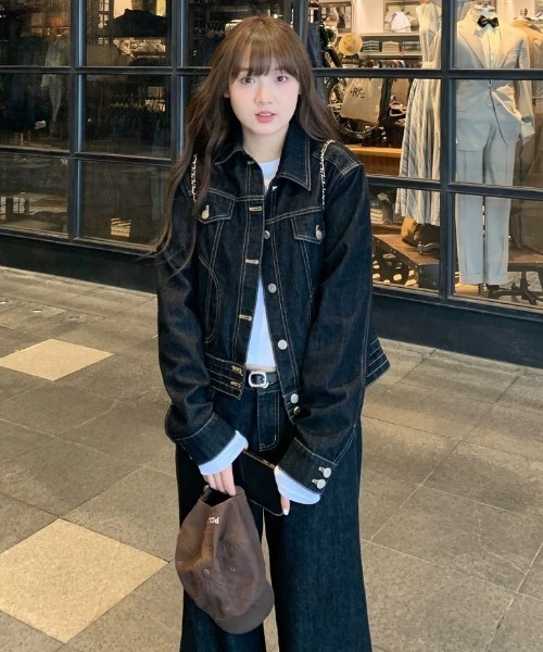 Aelina(エリナ)の「【デニムセットアップ】デニムジャケット&ハイウエストデニムパンツセットアップ(セットアップ・レディース・インディゴブルー・L/M/S)」の4枚目の写真