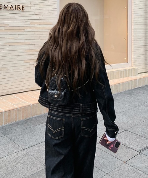Aelina(エリナ)の「【デニムセットアップ】デニムジャケット&ハイウエストデニムパンツセットアップ(セットアップ・レディース・インディゴブルー・L/M/S)」の7枚目の写真