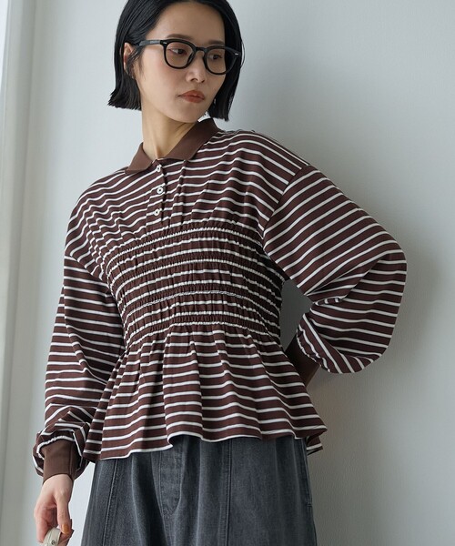 coen(コーエン)の「ウエストシャーリング マルチボーダーラガーシャツ(Tシャツ/カットソー・レディース・ブラウン/ダークグリーン・L/M)」の1枚目の写真