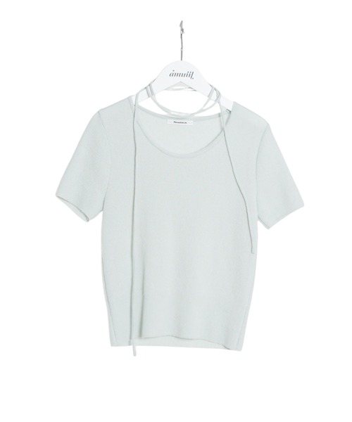 amuiil(アムイル)の「Short Sleeve Knit with Neck ribbon(ニット/セーター・レディース・ブルー/アイボリー/ブラック/ホワイト・FREE)」の4枚目の写真