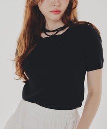 Short Sleeve Knit with Neck ribbon