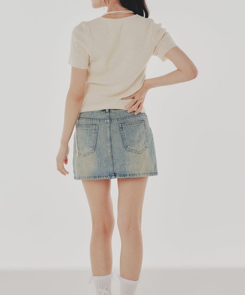 amuiil(アムイル)の「Short Sleeve Knit with Neck ribbon(ニット/セーター・レディース・ブルー/アイボリー/ブラック/ホワイト・FREE)」の5枚目の写真