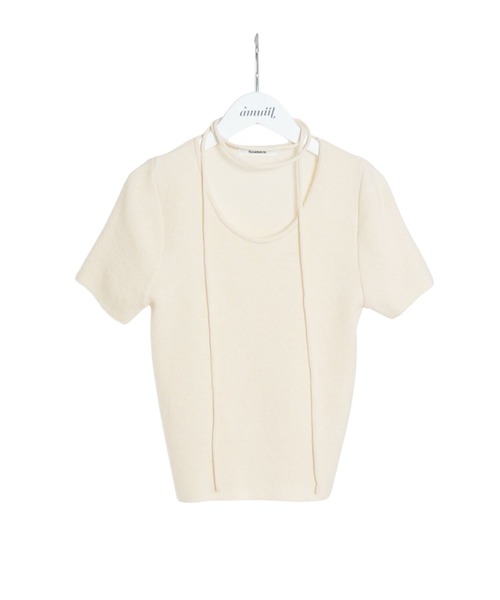 amuiil(アムイル)の「Short Sleeve Knit with Neck ribbon(ニット/セーター・レディース・ブルー/アイボリー/ブラック/ホワイト・FREE)」の7枚目の写真