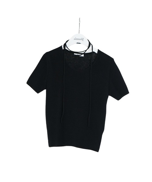 amuiil(アムイル)の「Short Sleeve Knit with Neck ribbon(ニット/セーター・レディース・ブルー/アイボリー/ブラック/ホワイト・FREE)」の11枚目の写真