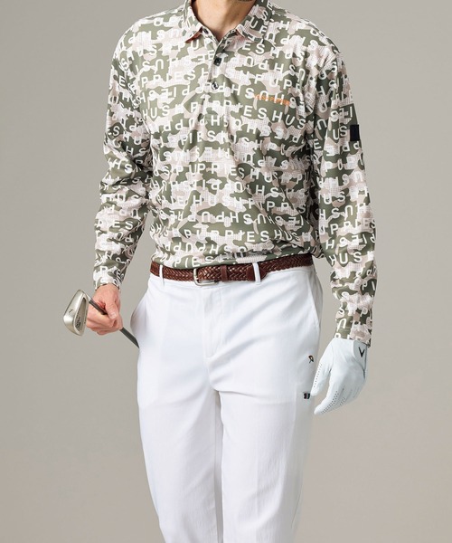SOLUNIA(ソルニア)の「【Hush Puppies GOLF】ドライタッチ総柄ポロシャツ(ポロシャツ・メンズ・ネイビー/ベージュ・X-LARGE/LARGE/MEDIUM)」の1枚目の写真