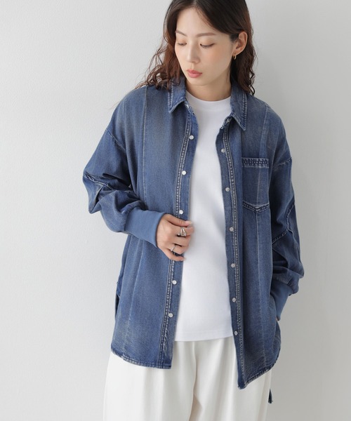 SUGAR BISKET(シュガービスケット)の「バックプリーツヴィンテージ デニムロングシャツ/羽織り(シャツ/ブラウス・レディース・ブラック/ブルー/ダークブルー・フリー)」の13枚目の写真