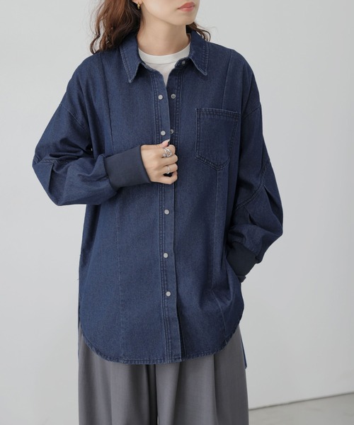 SUGAR BISKET(シュガービスケット)の「バックプリーツヴィンテージ デニムロングシャツ/羽織り(シャツ/ブラウス・レディース・ブラック/ブルー/ダークブルー・フリー)」の14枚目の写真