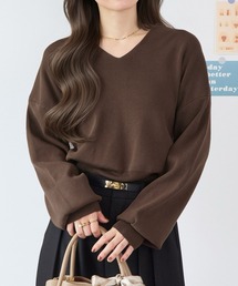 【大好評につき長袖登場!】サッと着てデコルテ綺麗♪Vネック長袖ニットトップス