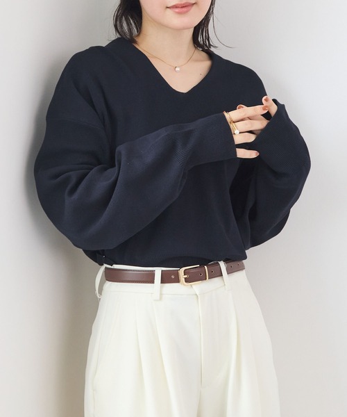 Futier land(フューティアランド)の「【大好評につき長袖登場!】サッと着てデコルテ綺麗♪Vネック長袖ニットトップス(ニット/セーター・レディース・ネイビー/ブラウン/モカ・FREE)」の10枚目の写真