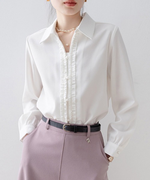 ReRe(リリ)の「フロントフリル長袖シャツ(シャツ/ブラウス・レディース・ブルー/ホワイト・MEDIUM/X-LARGE/LARGE)」の13枚目の写真