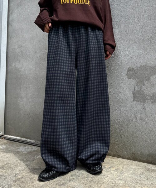 CIAOPANIC TYPY(チャオパニックティピー)の「【UNISEX】カットメルトンチェックカーブパンツ(その他パンツ・レディース・ネイビー/ブラウン・MEDIUM/LARGE)」の2枚目の写真