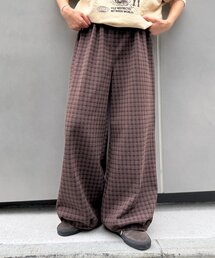 【UNISEX】カットメルトンチェックカーブパンツ