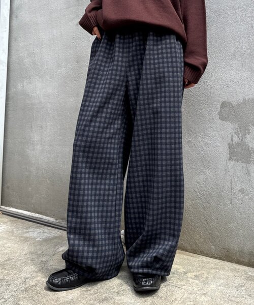 CIAOPANIC TYPY(チャオパニックティピー)の「【UNISEX】カットメルトンチェックカーブパンツ(その他パンツ・レディース・ネイビー/ブラウン・MEDIUM/LARGE)」の9枚目の写真