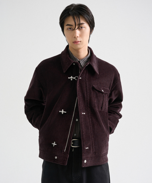 TRIP LE SENS(トリップ ル センス)の「HB CORD ファイヤーマン closer ジャケット_ワイン(デニムジャケット・メンズ・その他・SMALL/MEDIUM/LARGE)」の2枚目の写真