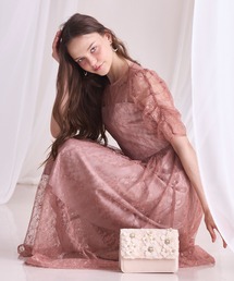 AIMER（エメ）の「ラメフラワーレースギャザースリーブフィット&フレアパーティードレス（ドレス）」