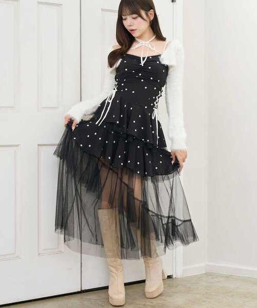 Belle Charme】Double Lace-up Volume Cami Onepiece（ワンピース