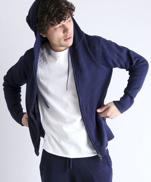 Denime(ドゥニーム)の「CL ZIP PARKA KNIT/コットンリネンニットジップパーカー(カーディガン/ボレロ・メンズ・ネイビー/ベージュ/グリーン・LARGE/MEDIUM/X-LARGE)」の3枚目の写真