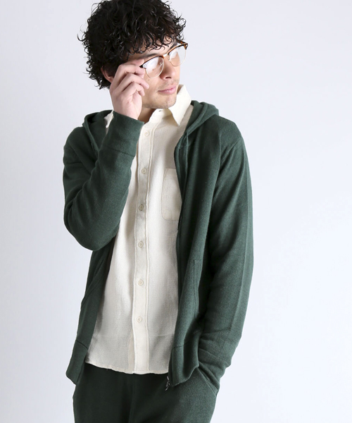 Denime(ドゥニーム)の「CL ZIP PARKA KNIT/コットンリネンニットジップパーカー(カーディガン/ボレロ・メンズ・ネイビー/ベージュ/グリーン・LARGE/MEDIUM/X-LARGE)」の1枚目の写真
