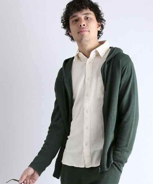 Denime(ドゥニーム)の「CL ZIP PARKA KNIT/コットンリネンニットジップパーカー(カーディガン/ボレロ・メンズ・ネイビー/ベージュ/グリーン・LARGE/MEDIUM/X-LARGE)」の6枚目の写真
