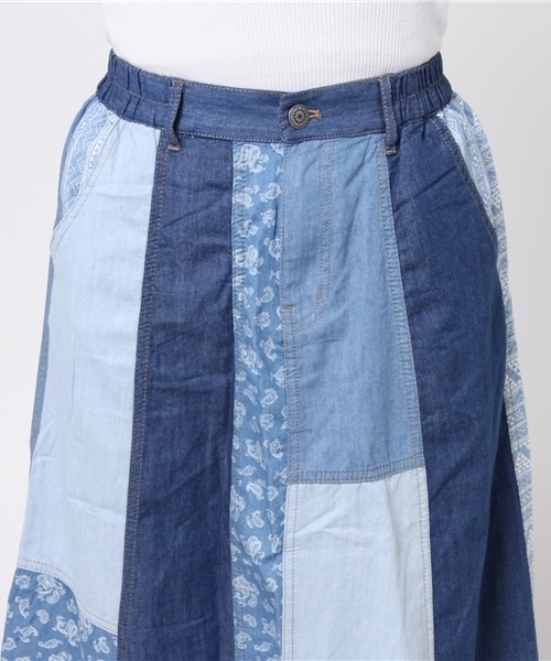 KAPITAL　パッチワーク　ロングスカート　綿　ペイント　インディゴブルー KAPITALパッチワークロングスカート綿ペイントインディゴブルー