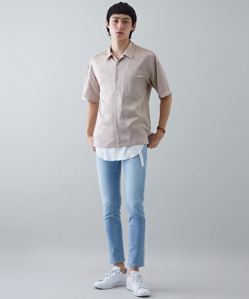 STUDIOUS（ステュディオス）の「【STUDIOUS】ドレープサテンオープンカラーシャツ（シャツ/ブラウス・メンズ・ピンク/ブラック/ベージュ・2/1）」の10枚目の写真