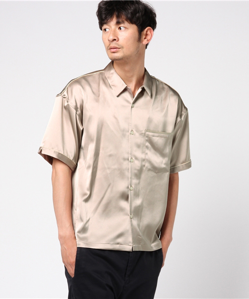 STUDIOUS（ステュディオス）の「【STUDIOUS】ドレープサテンオープンカラーシャツ（シャツ/ブラウス・メンズ・ピンク/ブラック/ベージュ・2/1）」の15枚目の写真