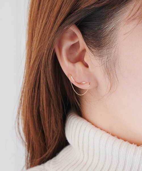 ☆JUPITER（ジュピター）K10ドレープチェーン　earline  ピアス☆ セール】【K10】ドレープチェーンラインイヤリング/ピアス