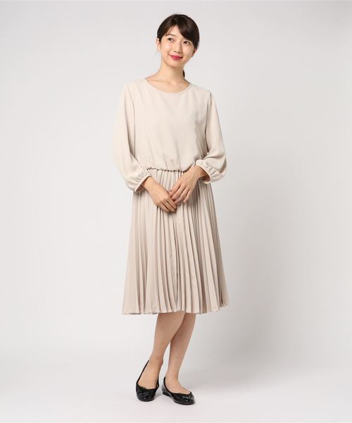 Ined L イネドエルサイズ の 大きいサイズ パフスリーブプリーツスカートワンピース ワンピース Wear