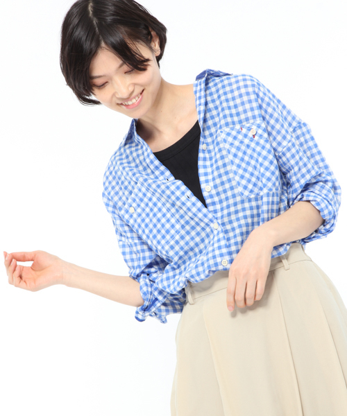 LAKOLE(ラコレ)の「テンセルチェックシャツ / LAKOLE(シャツ/ブラウス・レディース・ブルー/オレンジ/オフホワイト・MEDIUM/SMALL)」の3枚目の写真