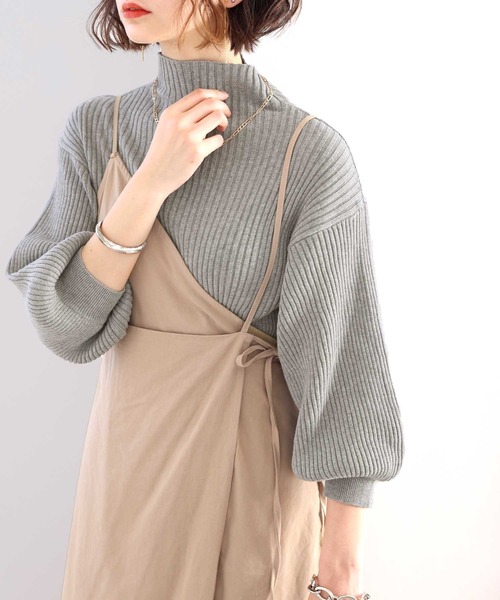 classicalelf（クラシカルエルフ）の「柔らか綿100%。袖ぽわん、ボトルネックパフスリーブリブニット（ニット/セーター・レディース・ブラック/アイボリー/杢グレー/ベージュ/モカ/チャコール・MEDIUM/LARGE/X-LARGE/SMALL）」の16枚目の写真