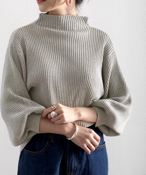 classicalelf（クラシカルエルフ）の「柔らか綿100%。袖ぽわん、ボトルネックパフスリーブリブニット（ニット/セーター・レディース・ブラック/アイボリー/杢グレー/ベージュ/モカ/チャコール・MEDIUM/LARGE/X-LARGE/SMALL）」の18枚目の写真