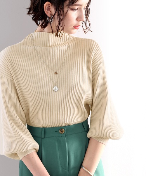 classicalelf（クラシカルエルフ）の「柔らか綿100%。袖ぽわん、ボトルネックパフスリーブリブニット（ニット/セーター・レディース・ブラック/アイボリー/杢グレー/ベージュ/モカ/チャコール・MEDIUM/LARGE/X-LARGE/SMALL）」の15枚目の写真