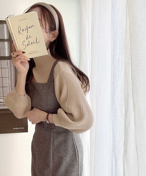 classicalelf（クラシカルエルフ）の「柔らか綿100%。袖ぽわん、ボトルネックパフスリーブリブニット（ニット/セーター・レディース・ブラック/アイボリー/杢グレー/ベージュ/モカ/チャコール・MEDIUM/LARGE/X-LARGE/SMALL）」の21枚目の写真