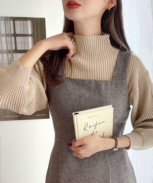 classicalelf（クラシカルエルフ）の「柔らか綿100%。袖ぽわん、ボトルネックパフスリーブリブニット（ニット/セーター・レディース・ブラック/アイボリー/杢グレー/ベージュ/モカ/チャコール・MEDIUM/LARGE/X-LARGE/SMALL）」の20枚目の写真