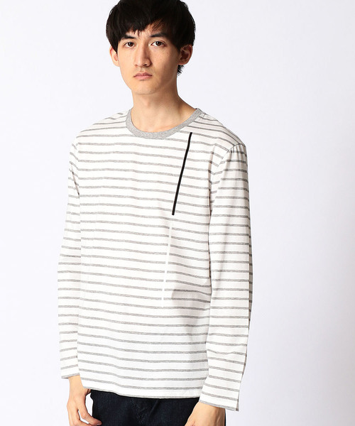 COMME CA MEN(コムサメン)の「ラインプリント ボーダーTシャツ(Tシャツ/カットソー・メンズ・ネイビー/グレー/レッド/ブラック・LARGE/MEDIUM)」の4枚目の写真