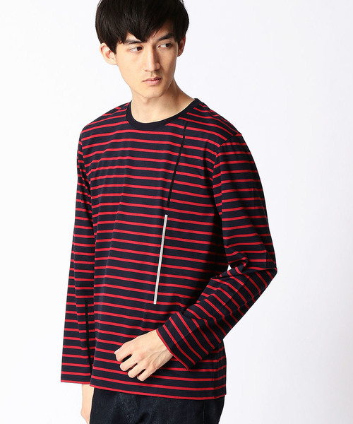 COMME CA MEN(コムサメン)の「ラインプリント ボーダーTシャツ(Tシャツ/カットソー・メンズ・ネイビー/グレー/レッド/ブラック・LARGE/MEDIUM)」の2枚目の写真
