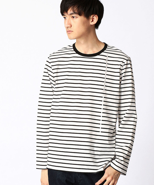 COMME CA MEN(コムサメン)の「ラインプリント ボーダーTシャツ(Tシャツ/カットソー・メンズ・ネイビー/グレー/レッド/ブラック・LARGE/MEDIUM)」の3枚目の写真