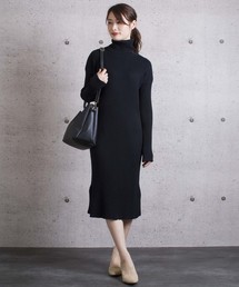 【Jewelobe/ ジュエローブ】 タートルネックリブニットワンピース