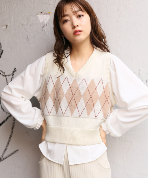 Heather（ヘザー）の「アーガイルニットベスト　827980（ベスト・レディース・ホワイト系その他/ブルー系その他・FREE）」の13枚目の写真