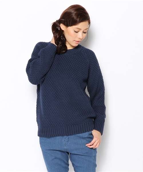 BEAMS BOY(ビームスボーイ)の「○BEAMS BOY / 手編み カノコ クルー(ニット/セーター・レディース・ライトグレー/ネイビー・ONE SIZE)」の1枚目の写真