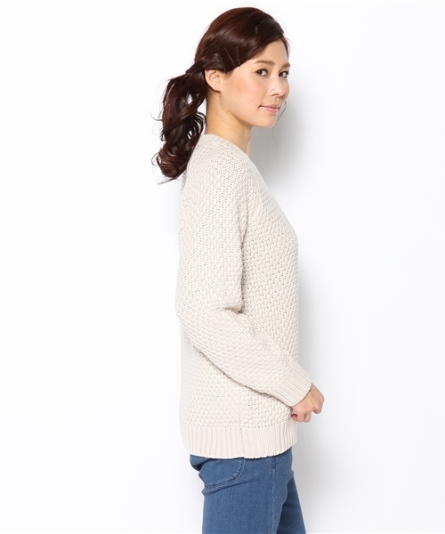 BEAMS BOY(ビームスボーイ)の「○BEAMS BOY / 手編み カノコ クルー(ニット/セーター・レディース・ライトグレー/ネイビー・ONE SIZE)」の4枚目の写真