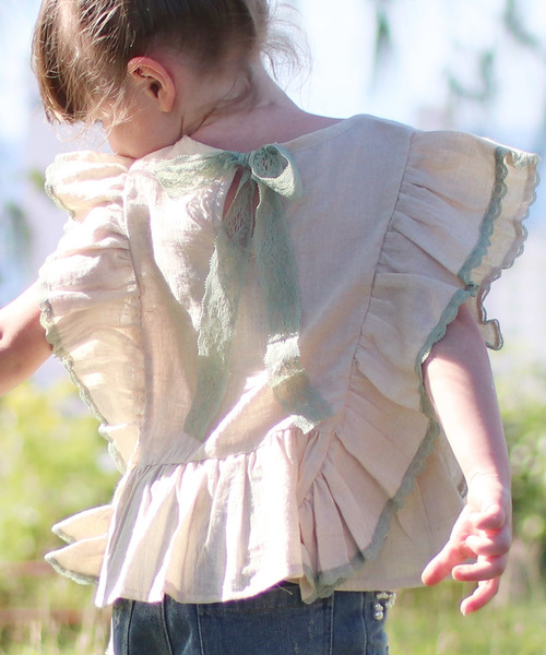 Rora(ローラ)の「ラナ ブラウス(2color)(シャツ/ブラウス・キッズ・スカイブルー/ベージュ・100cm/110cm/130cm/120cm/140cm/90㎝)」の1枚目の写真