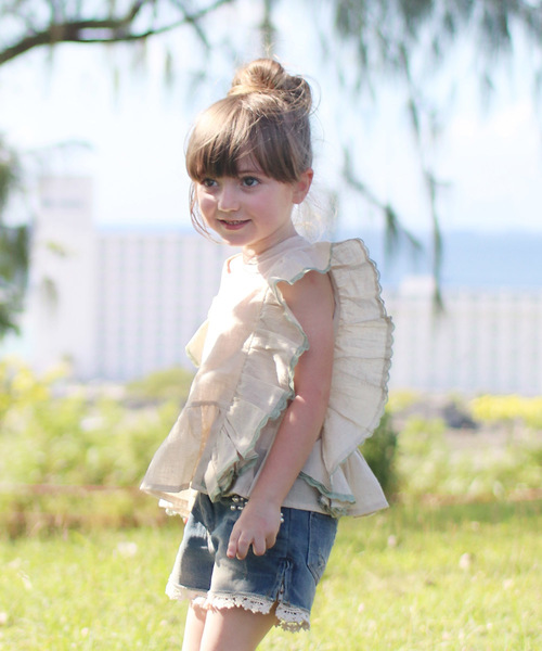 Rora(ローラ)の「ラナ ブラウス(2color)(シャツ/ブラウス・キッズ・スカイブルー/ベージュ・100cm/110cm/130cm/120cm/140cm/90㎝)」の9枚目の写真