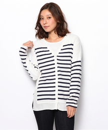 アンゴラ混切替ボーダーカーディガン