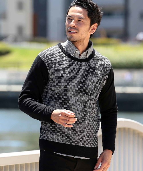 MEN'S BIGI（メンズビギ）の「【俳優 大谷亮平さん着用】ジャガード ハイゲージニット（ニット/セーター・メンズ・ブラック/ネイビー/イエロー・S/M/L）」の6枚目の写真