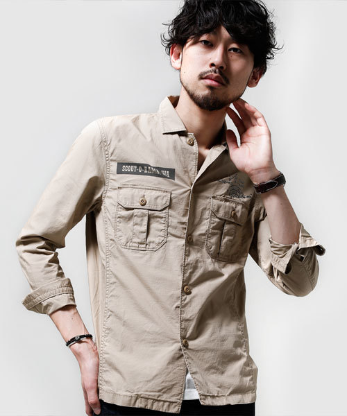 NANO universe（ナノユニバース）の「ヴィンテージライクミリタリーSH（シャツ/ブラウス・メンズ・カーキ/オリーブ/ベージュ・SMALL/MEDIUM/X-LARGE/LARGE）」の2枚目の写真
