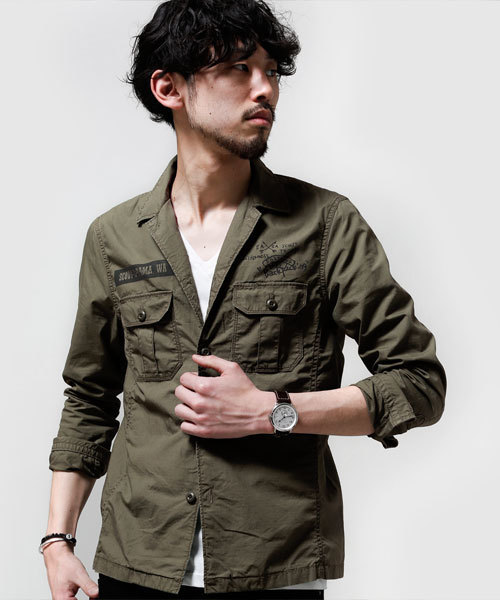 NANO universe（ナノユニバース）の「ヴィンテージライクミリタリーSH（シャツ/ブラウス・メンズ・カーキ/オリーブ/ベージュ・SMALL/MEDIUM/X-LARGE/LARGE）」の3枚目の写真