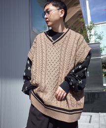【ビッグシルエット】AFYF 2019AWDS CABLE KNIT VEST/オーバーサイズケーブルニットベスト