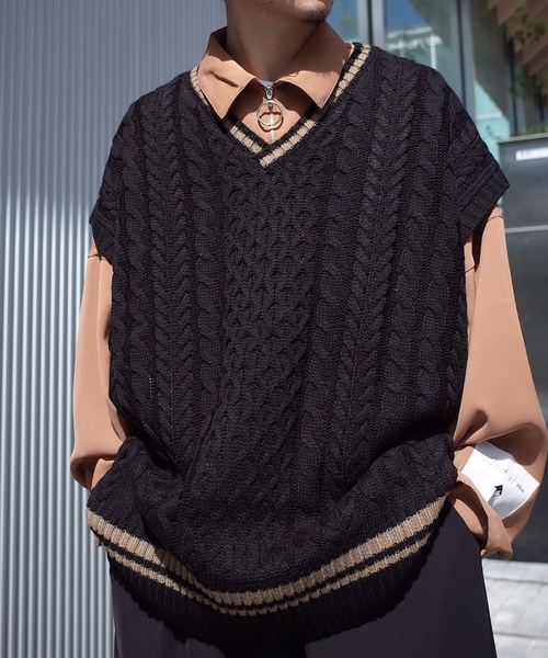 AFYF（エーエフワイエフ）の「【ビッグシルエット】AFYF 2019AWDS CABLE KNIT VEST/オーバーサイズケーブルニットベスト（ニット/セーター・メンズ・ホワイト/ベージュ/ブラック・FREE）」の3枚目の写真